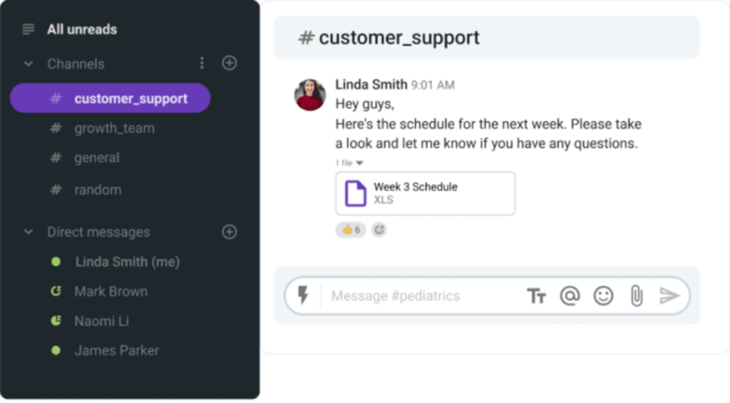 An example of the structuring communication style on Pumble, a business messaging app